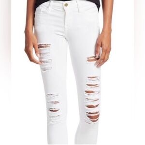 Frame Mid-Rise Le Skinny de Jeanne destructed white jeans Size 27